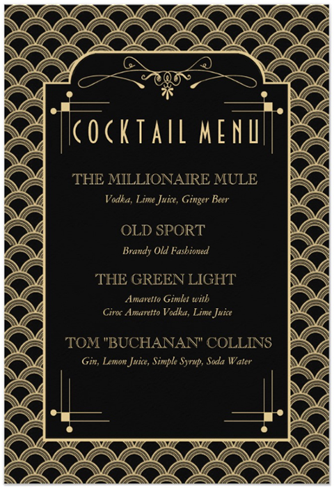 Great Gatsby Cocktail Menu