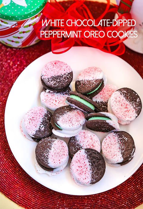White Chocolate-Dipped Peppermint Oreo Cookies for Christmas.