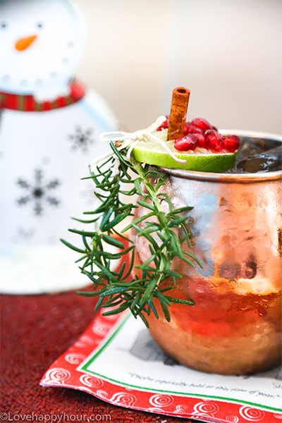 The Christmas Mule Cocktail by Maren Swanson. (LoveHappyHour.com) #Christmas #moscowmule