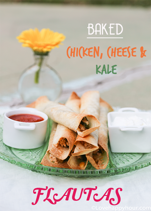 Baked Chicken, Cheese and Kale Flautas. #flautas #chicken #recipe #Superbowl #kale #healthy