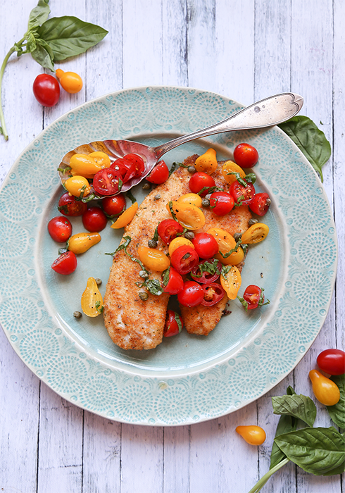 Pan Fried Tilapia with Tomatoes, Basil and Capers