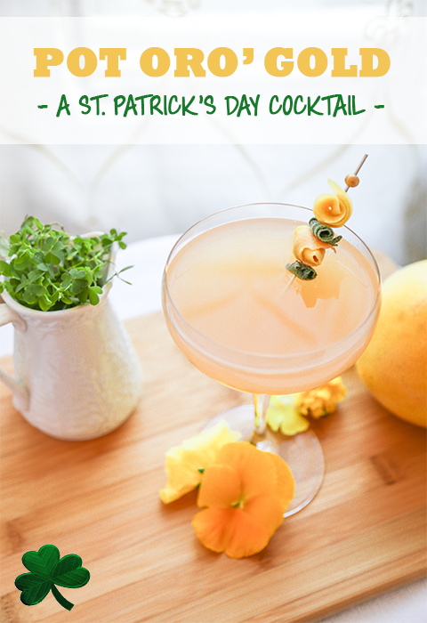 St. Patrick’s Day Cocktail: Pot Oro’ Gold.  #recipe #StPatricksDay #champagne #gin #grapefruit @lovehappyhour