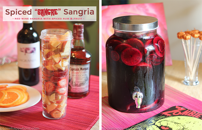 Spiced Rum Sangria recipe from @lovehappyhour #Halloween #sangria #cocktails #party