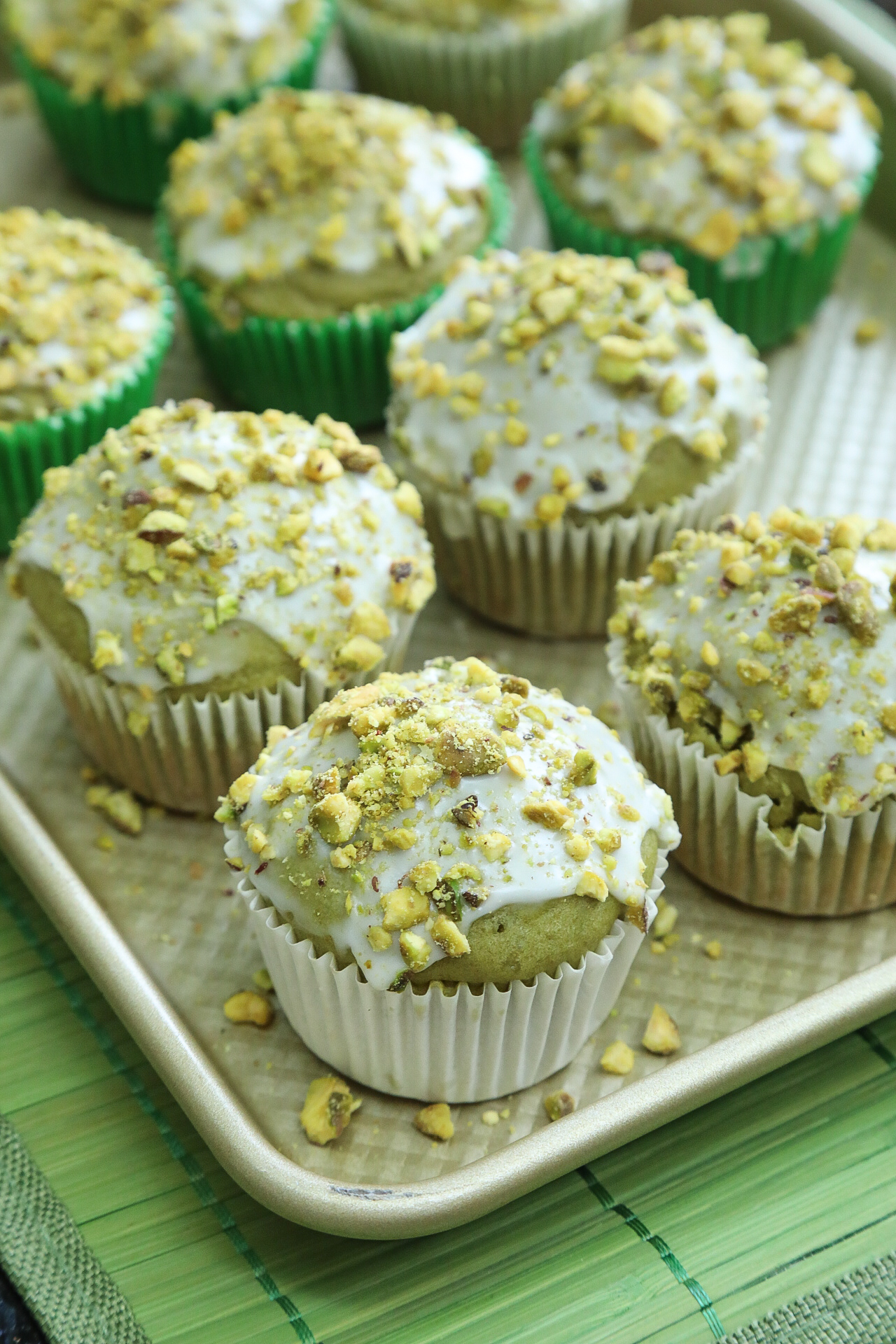 Matcha Green Tea Pistachio Muffins.