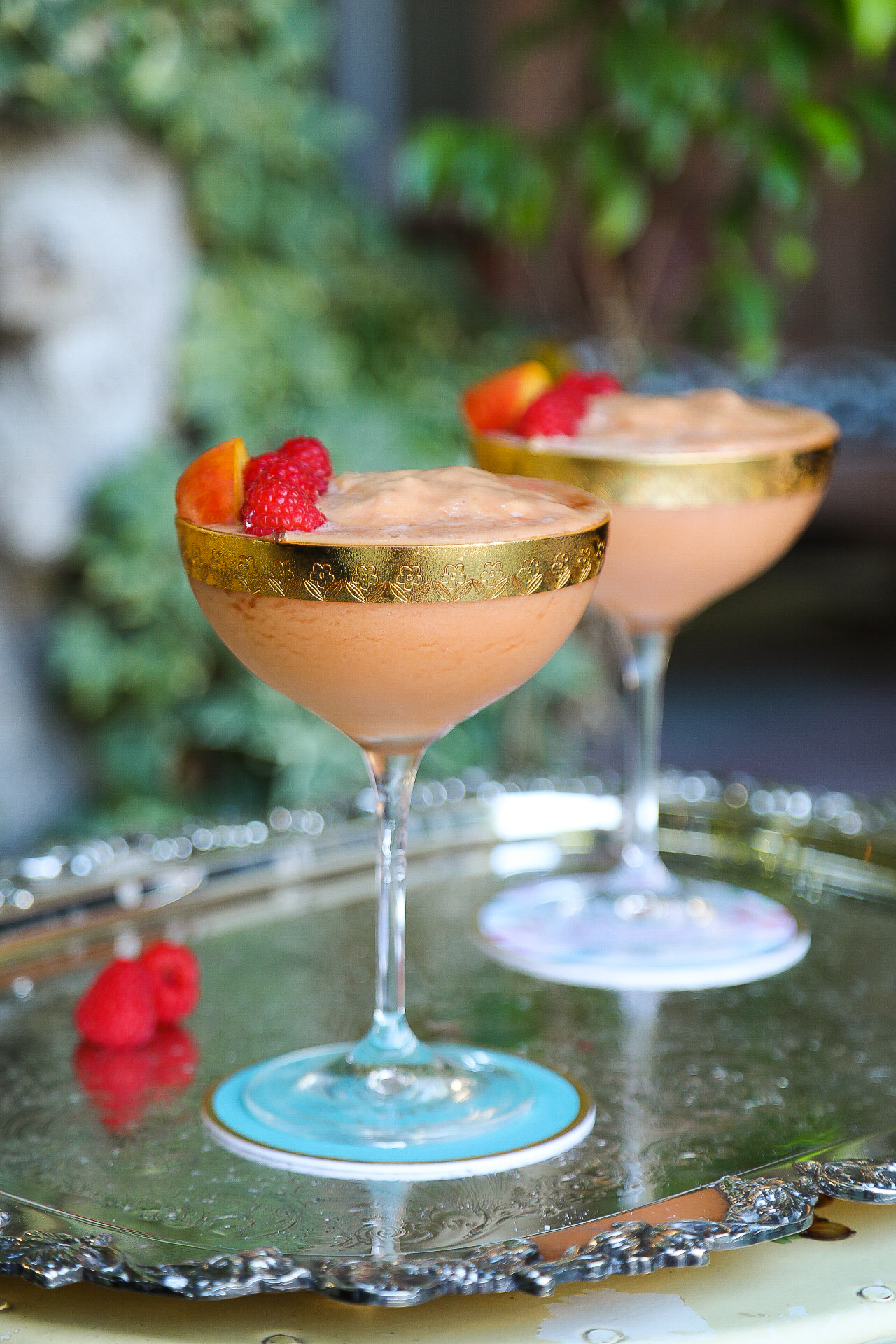 Bacheloer in Paradise Cocktail: Paradise Crush (Nectarine + Raspberry Daiquiri)Recipe on LoveHappyHour.com