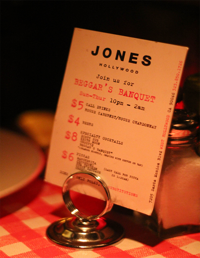 Jones Hollywood "Beggars Banquet" aka happy hour