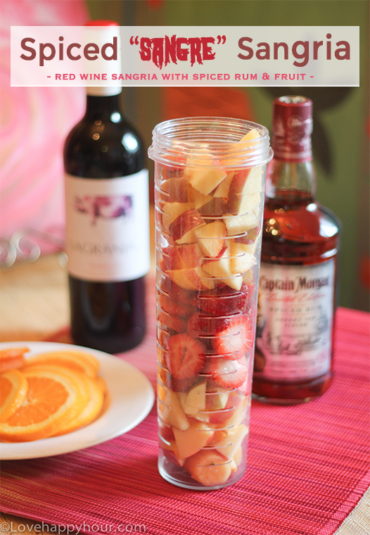 Spiced Sangre Sangria #cocktail #Sangria #RedWineSangria #recipe #spicedrum #rum #WalkingDead #Halloween @lovehappyhour 