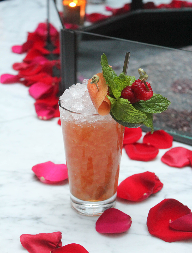 The Demerarra Rum Swizzle made with El Dorado 8 yr, Lemon Hart 151, lime, grapefruit, falernum, pomegranate at Acabar in Hollywood.